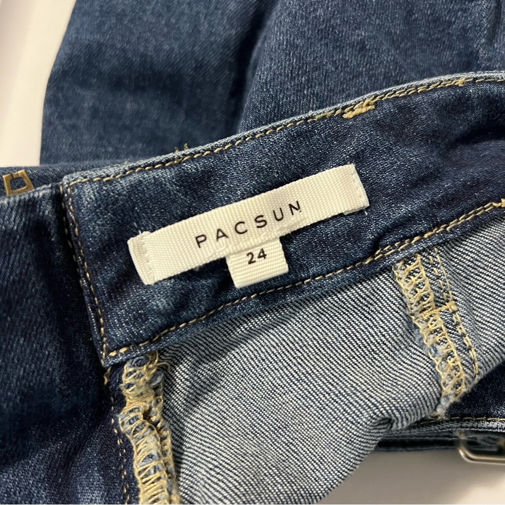 PacSun Belted Denim Mini Skirt Womens 00 Blue Y2K Micro Stretch - Picture 9 of 9